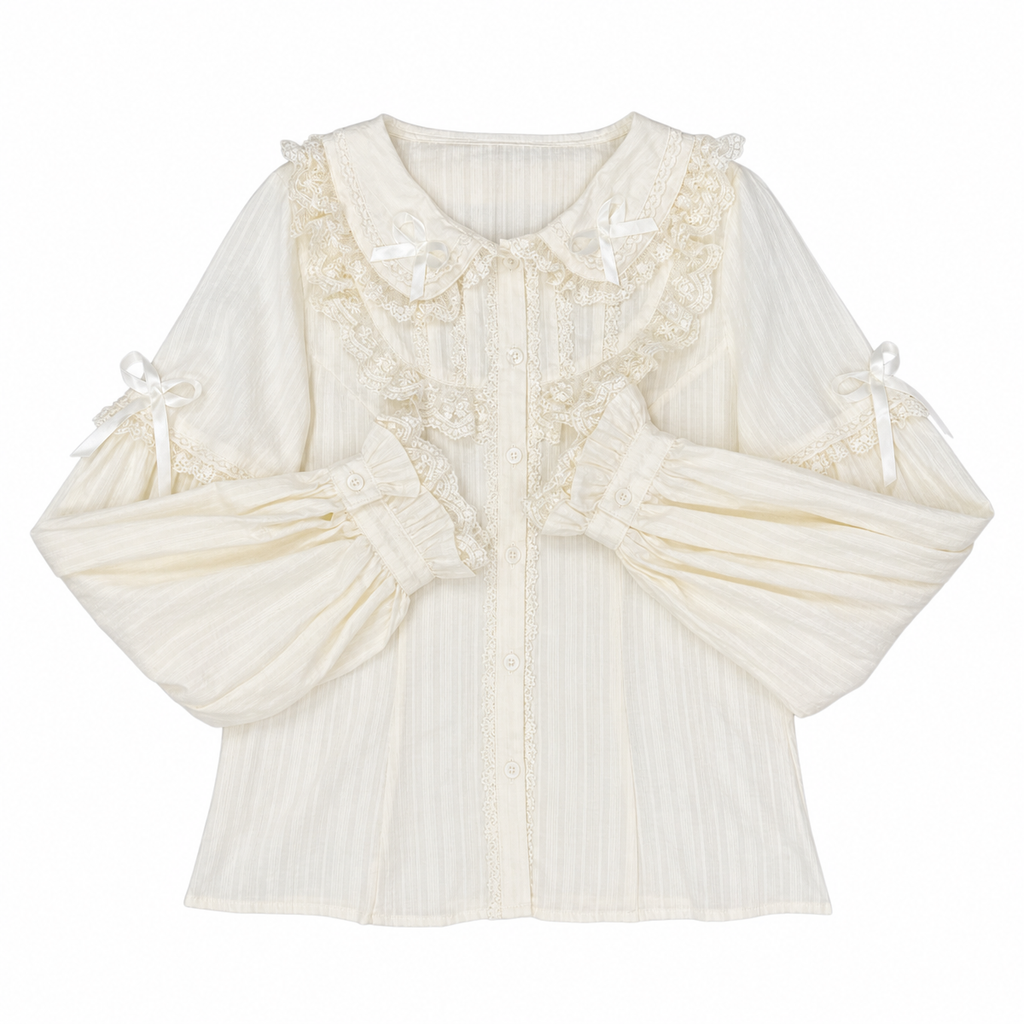 Women's Victorian Lace Bow Blouse with Peter Pan Collar