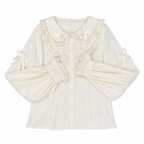 Women's Victorian Lace Bow Blouse with Peter Pan Collar