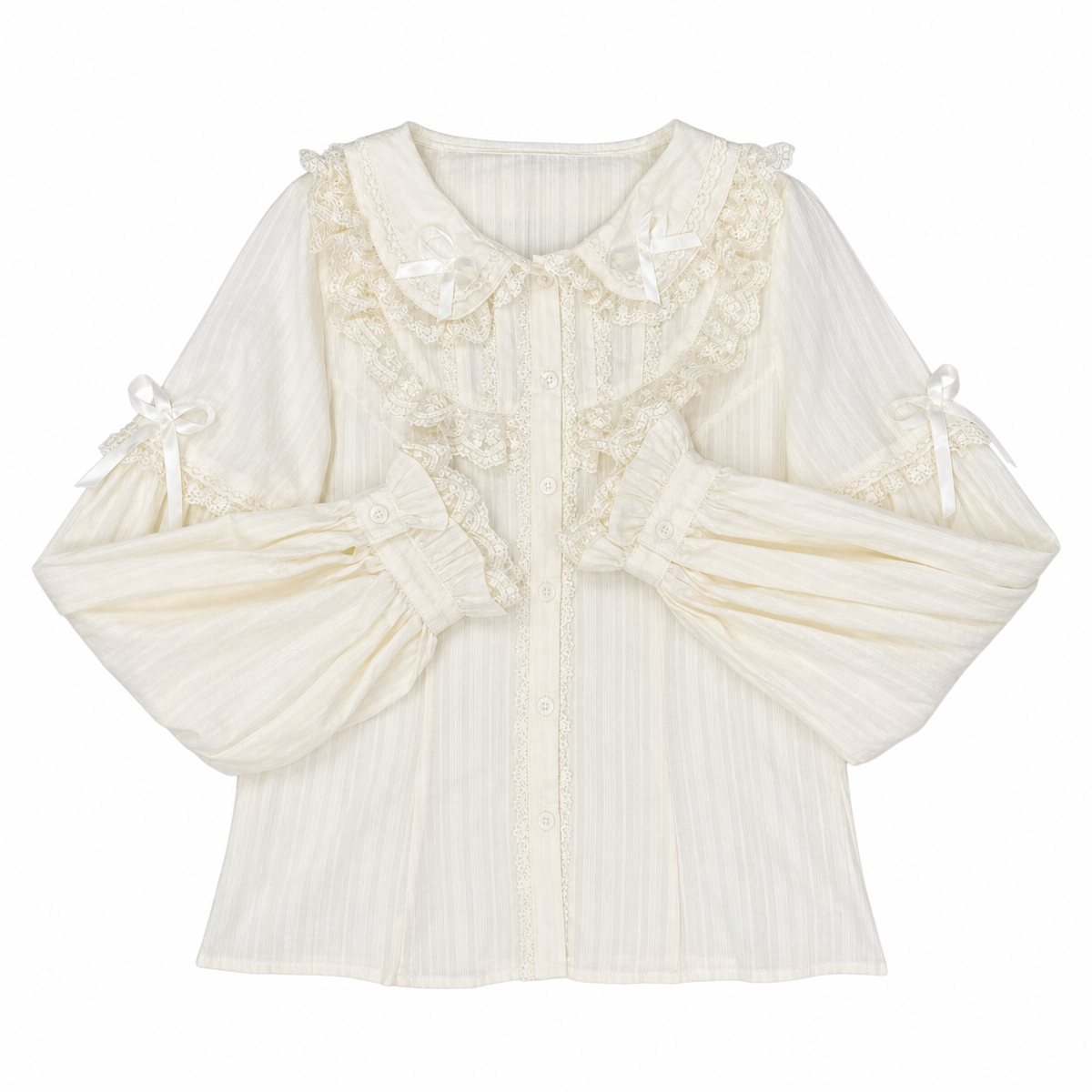 Women's Victorian Lace Bow Blouse with Peter Pan Collar