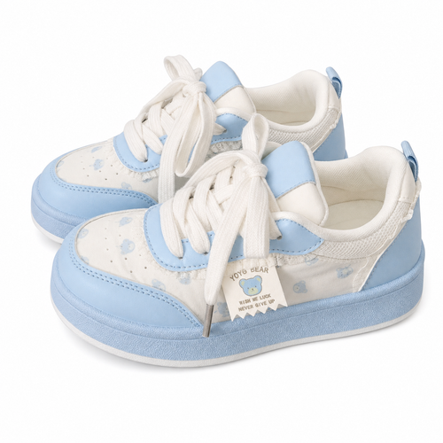Cute Bowknot Patchwork Sneakers - Pink, Blue & Yellow