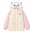 Kawaii Bear-Ear Hooded Padded Jacket with Embroidery