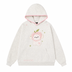 Women's Light Gray Embroidered Sheep Hooded Pullover Sweatshirt