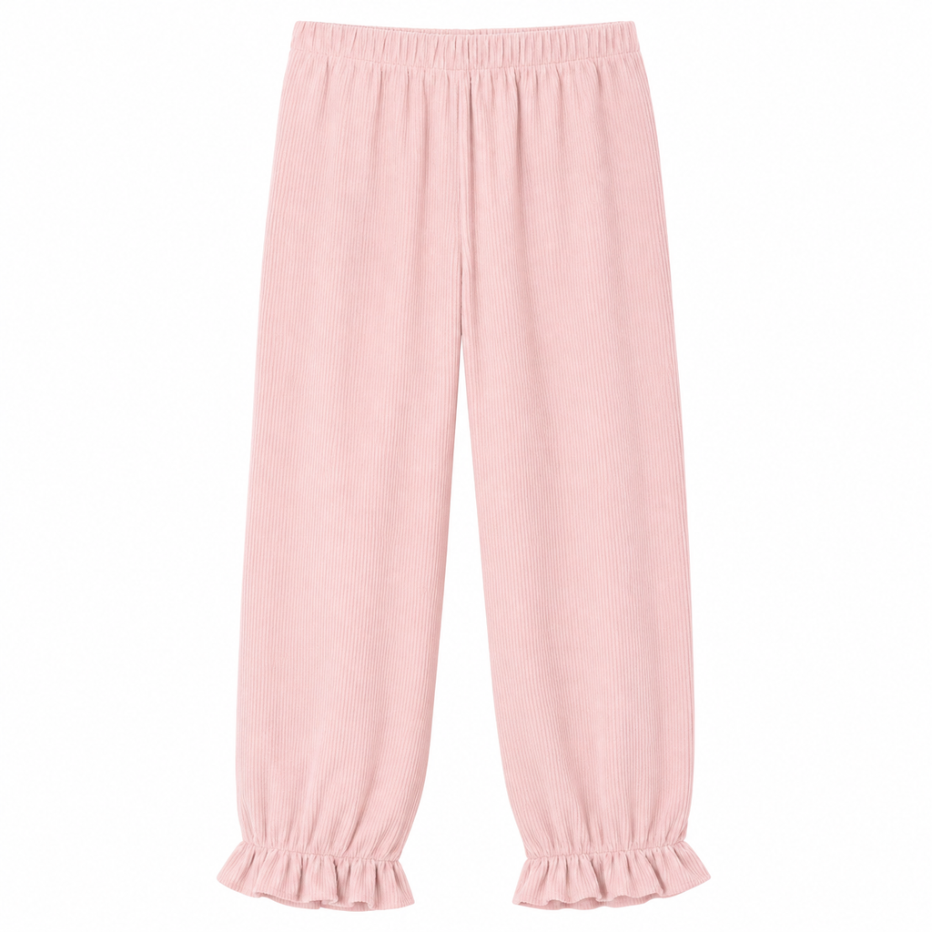 Women’s Corduroy Ruffle-Cuff Pants – Loose Straight Leg