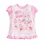 Pink Cartoon Print T-Shirt with Ruffle Hem