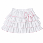 White Polka-Dot Ruffle Mini Skirt with Pink Bow