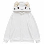 Women's White Cat-Ear Hooded Zip Jacket