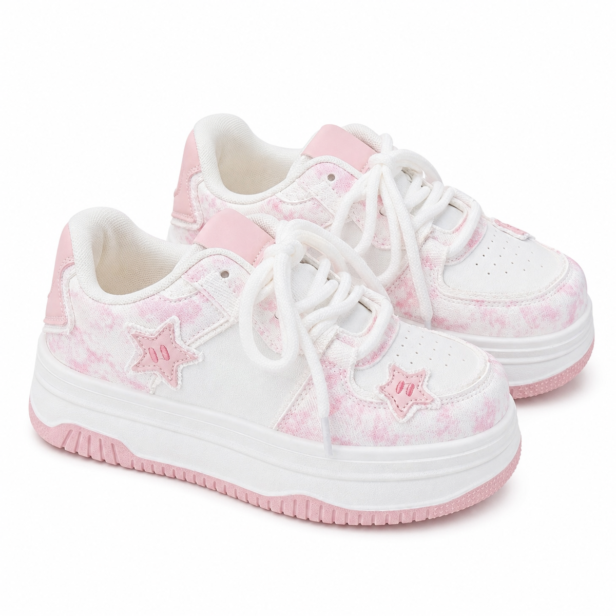 Women's Pink Platform Lace-Up Sneakers