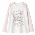 Women's Pink Striped-Sleeve Graphic Long-Sleeve T-Shirt