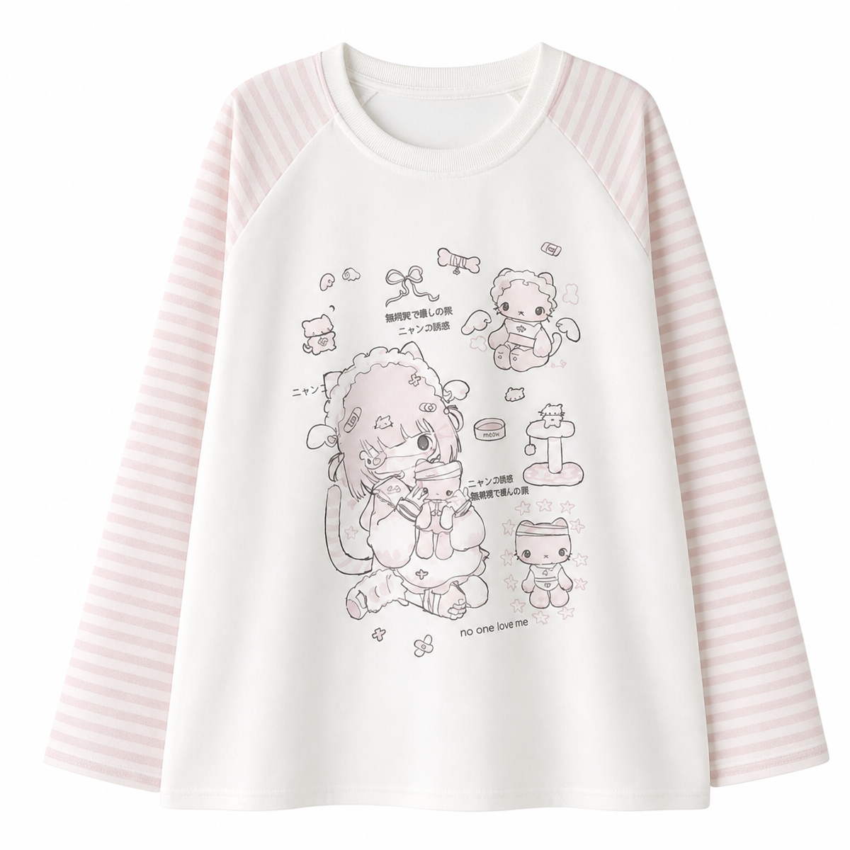 Women's Pink Striped-Sleeve Graphic Long-Sleeve T-Shirt