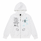 Women's White Polka-Dot Graphic Zip Hoodie
