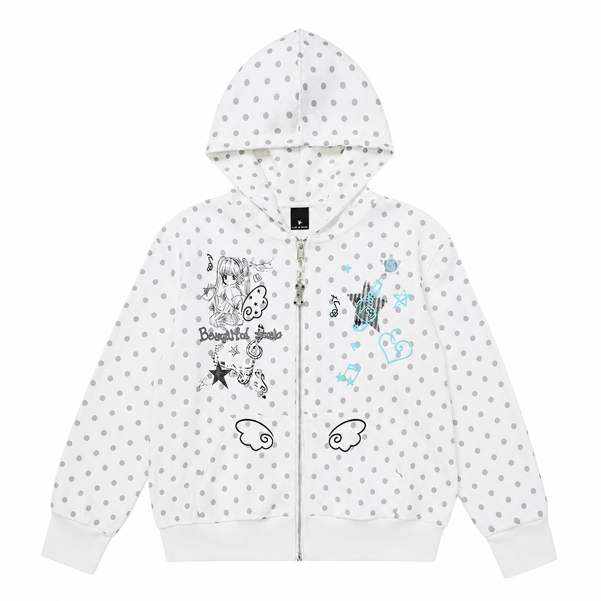 Women's White Polka-Dot Graphic Zip Hoodie