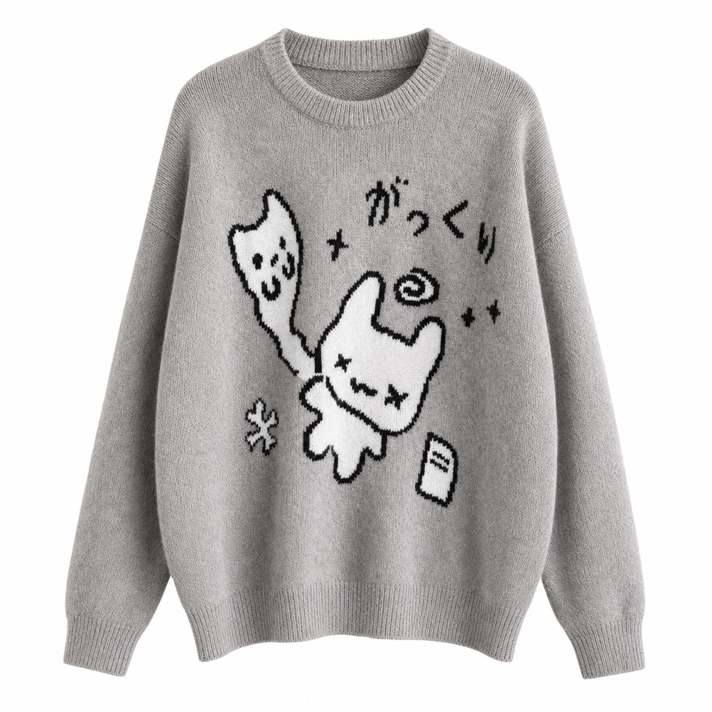 Women's Gray Cartoon Knit Sweater