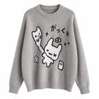 Women's Gray Cartoon Knit Sweater