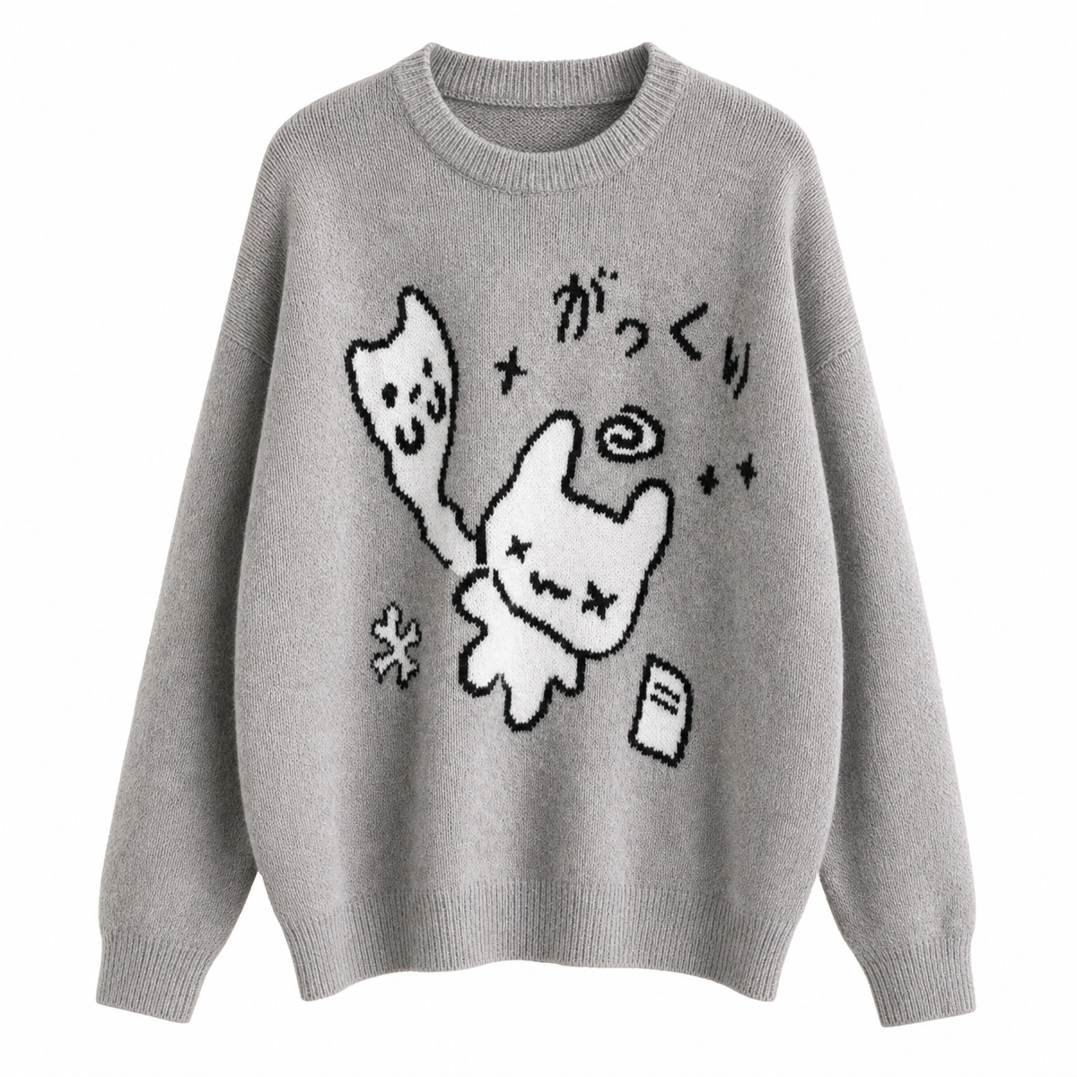 Women's Gray Cartoon Knit Sweater