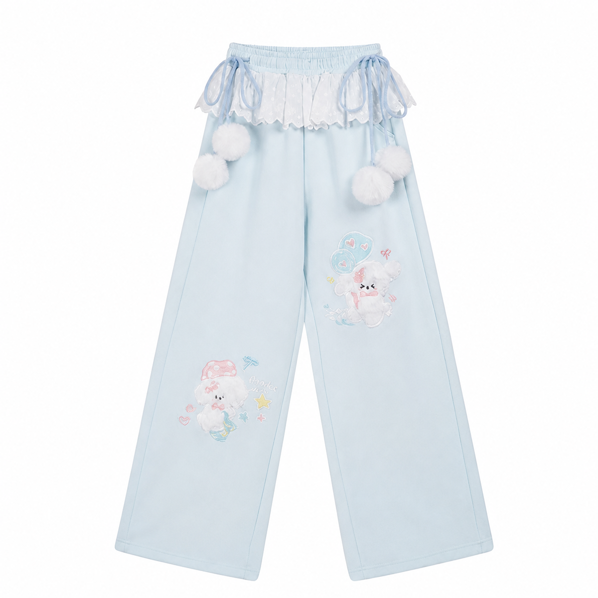 Women's Kawaii Cartoon Embroidered Wide-Leg Pants