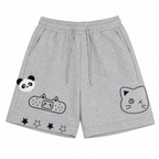 Kawaii Cat Appliqué Wide-Leg Shorts
