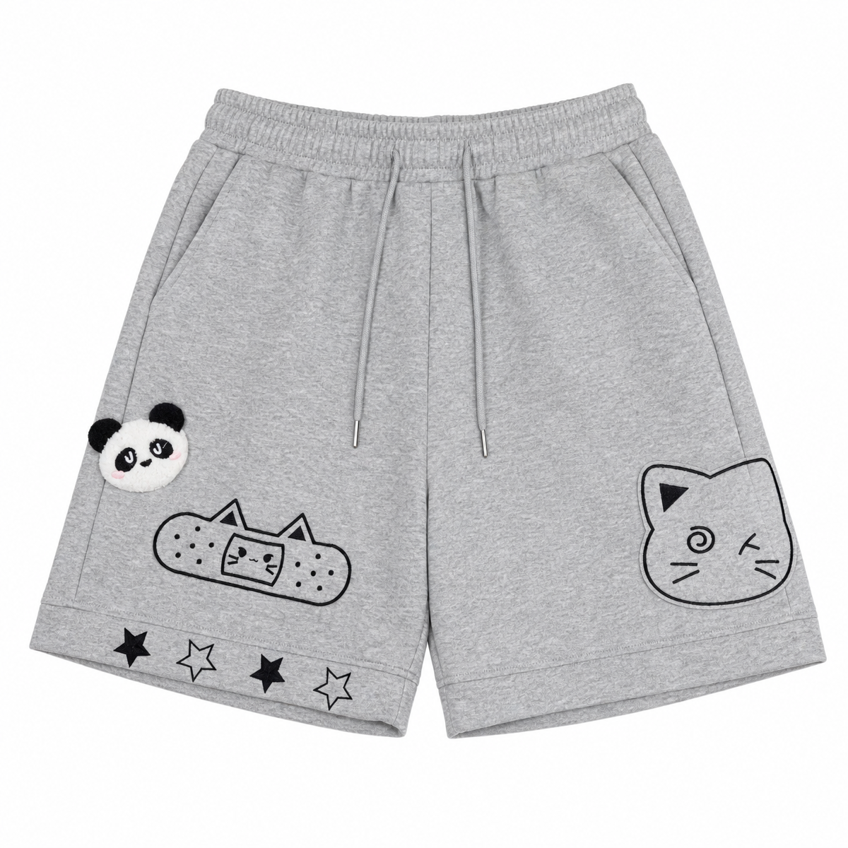 Kawaii Cat Appliqué Wide-Leg Shorts