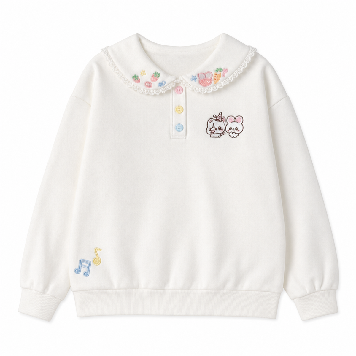 Kawaii Embroidered Lace-Collar Pullover Sweatshirt