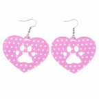 Pink Polka Dot Heart Cat Paw Drop Earrings
