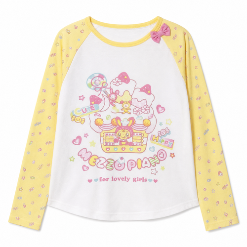 Kawaii Cartoon Graphic Long-Sleeve T-Shirt with Bow Detail