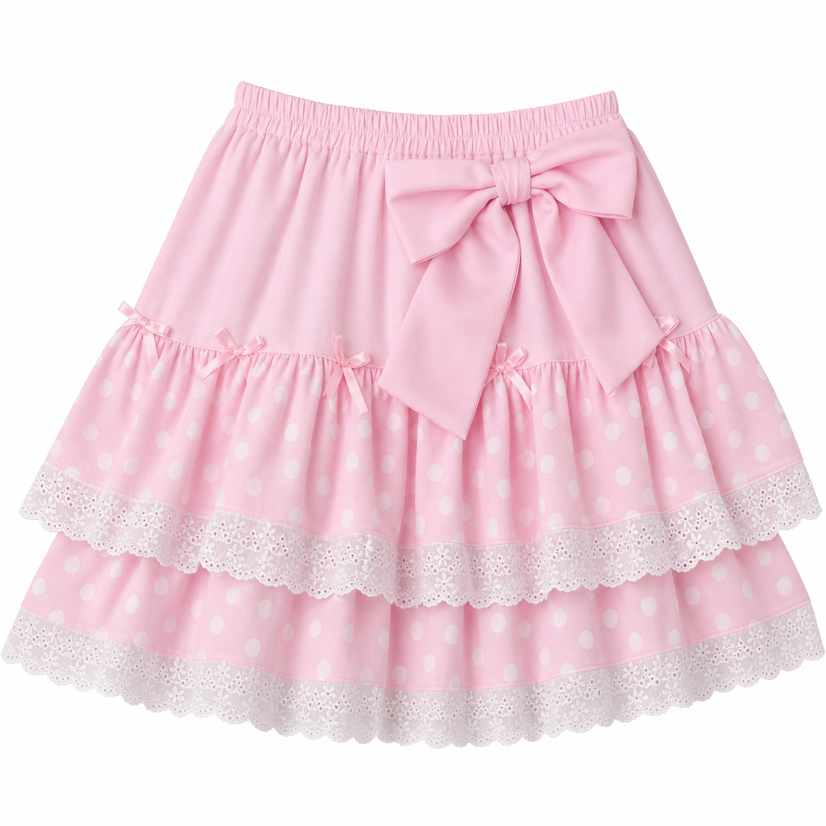 Kawaii Bow Polka-Dot Tiered Mini Skirt