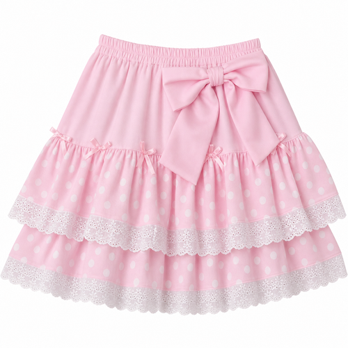 Kawaii Bow Polka-Dot Tiered Mini Skirt