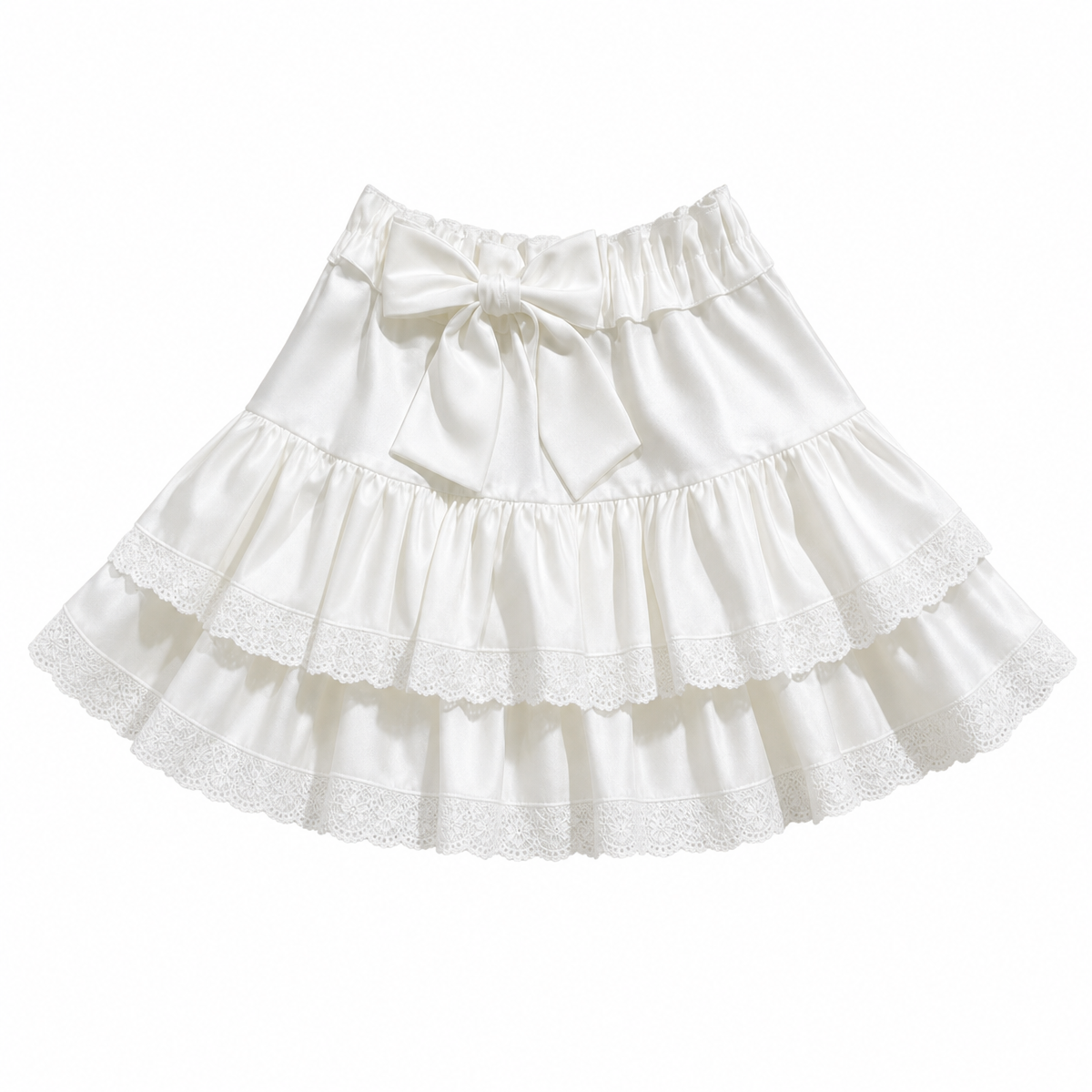 Milk White Kawaii Lolita Pleated Ruffle Skirt with Bow