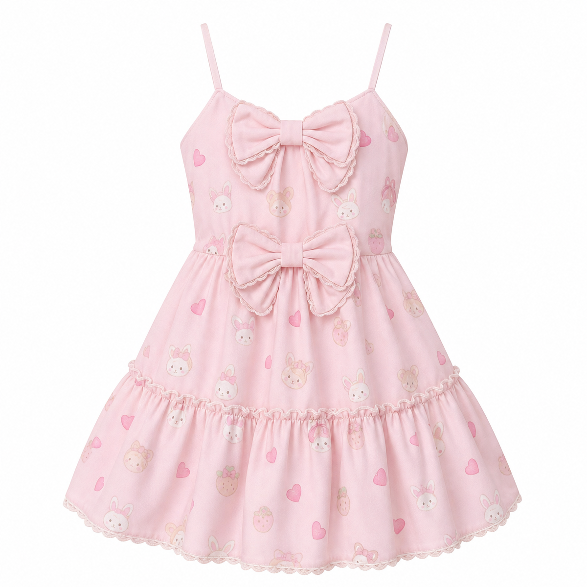 Kawaii Strawberry Print Bow Mini Dress