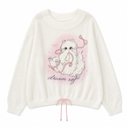 Beige White Cat Graphic Knit Pullover Sweater