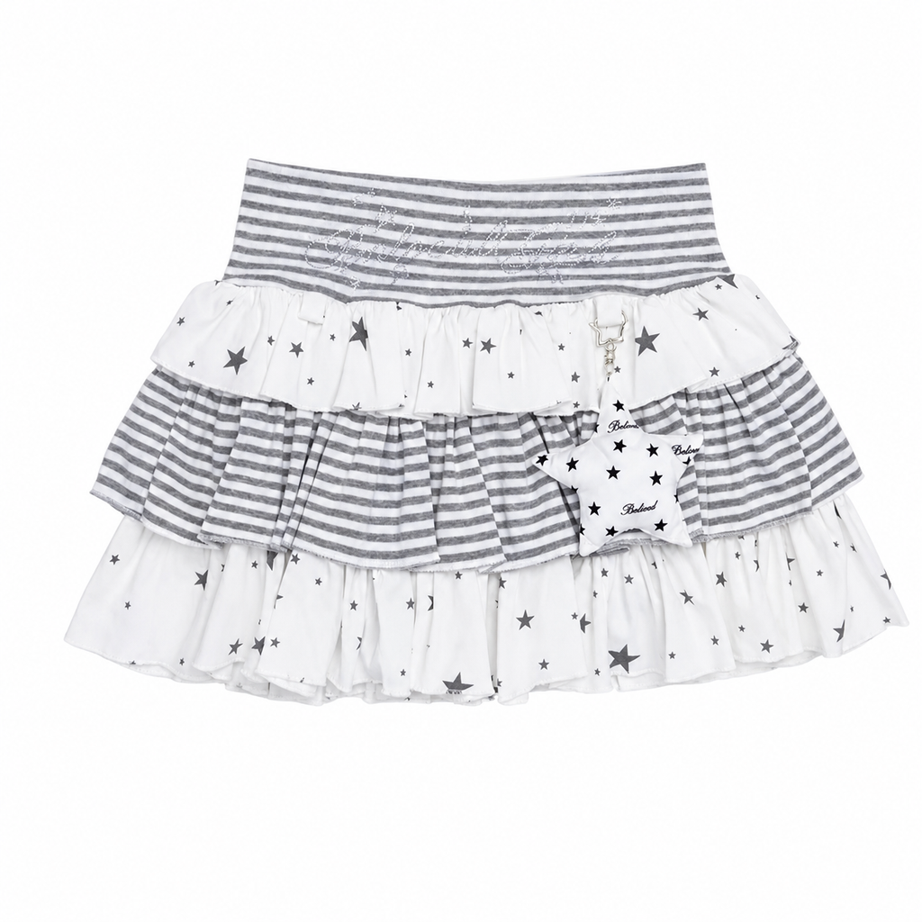 Kawaii Star & Stripe Ruffle Mini Skirt