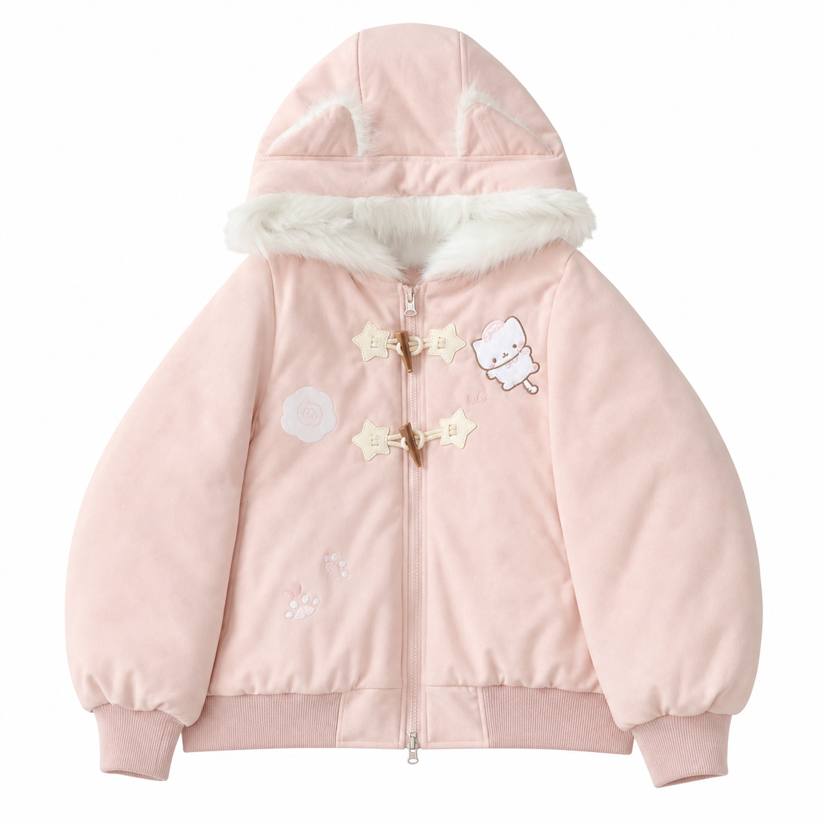Kawaii Kitty Embroidered Hooded Winter Coat