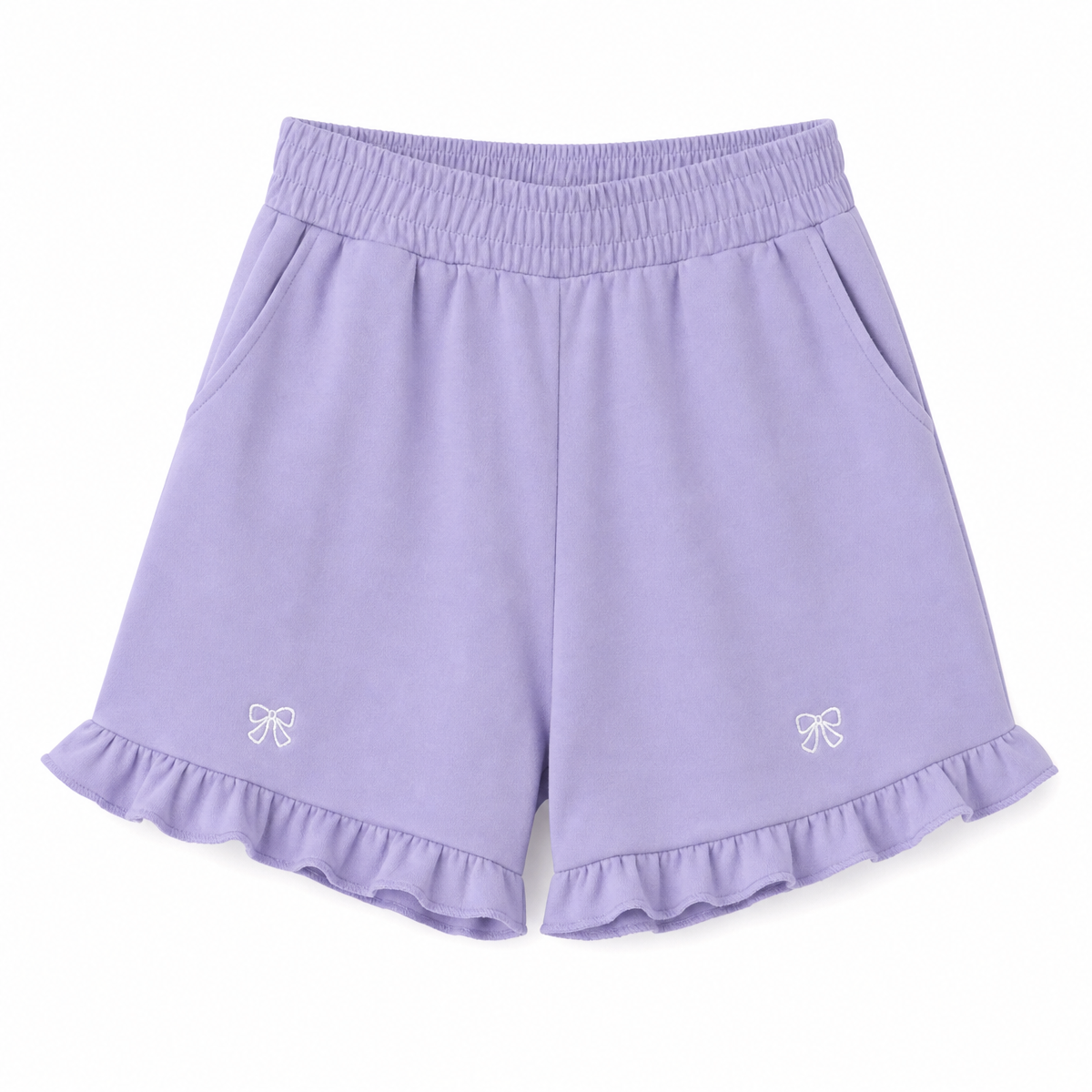 Kawaii Bow-Embroidered Ruffle Shorts