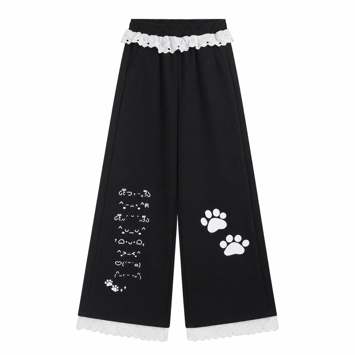 Women's Paw-Print Wide-Leg Pants with Lace Trim