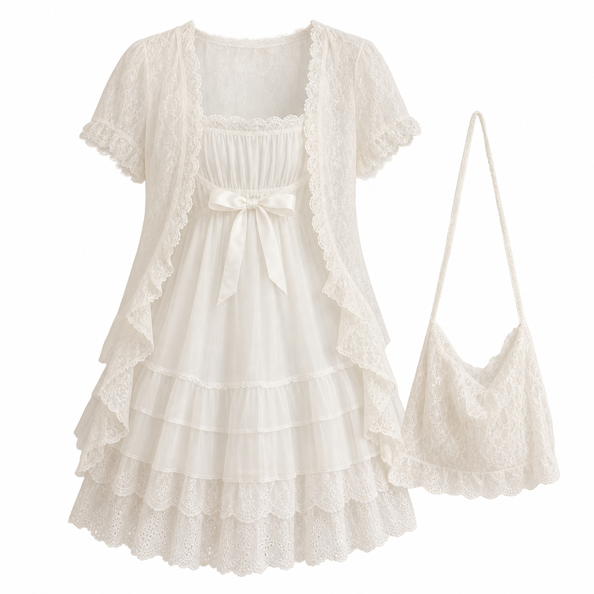 Women's Lace Bow Detail 3-Piece Mini Dress Set