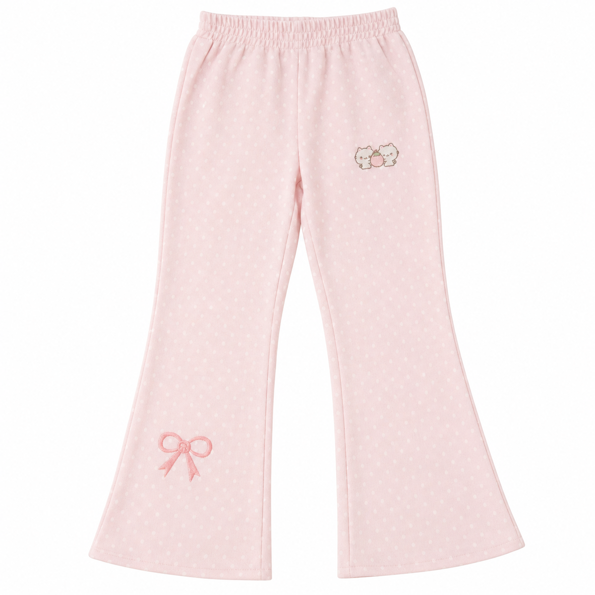 Kawaii Polka Dot Flared Pants with Embroidery