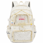 Kawaii Star-Print Multi-Pocket Backpack with Bow and Reflective Details