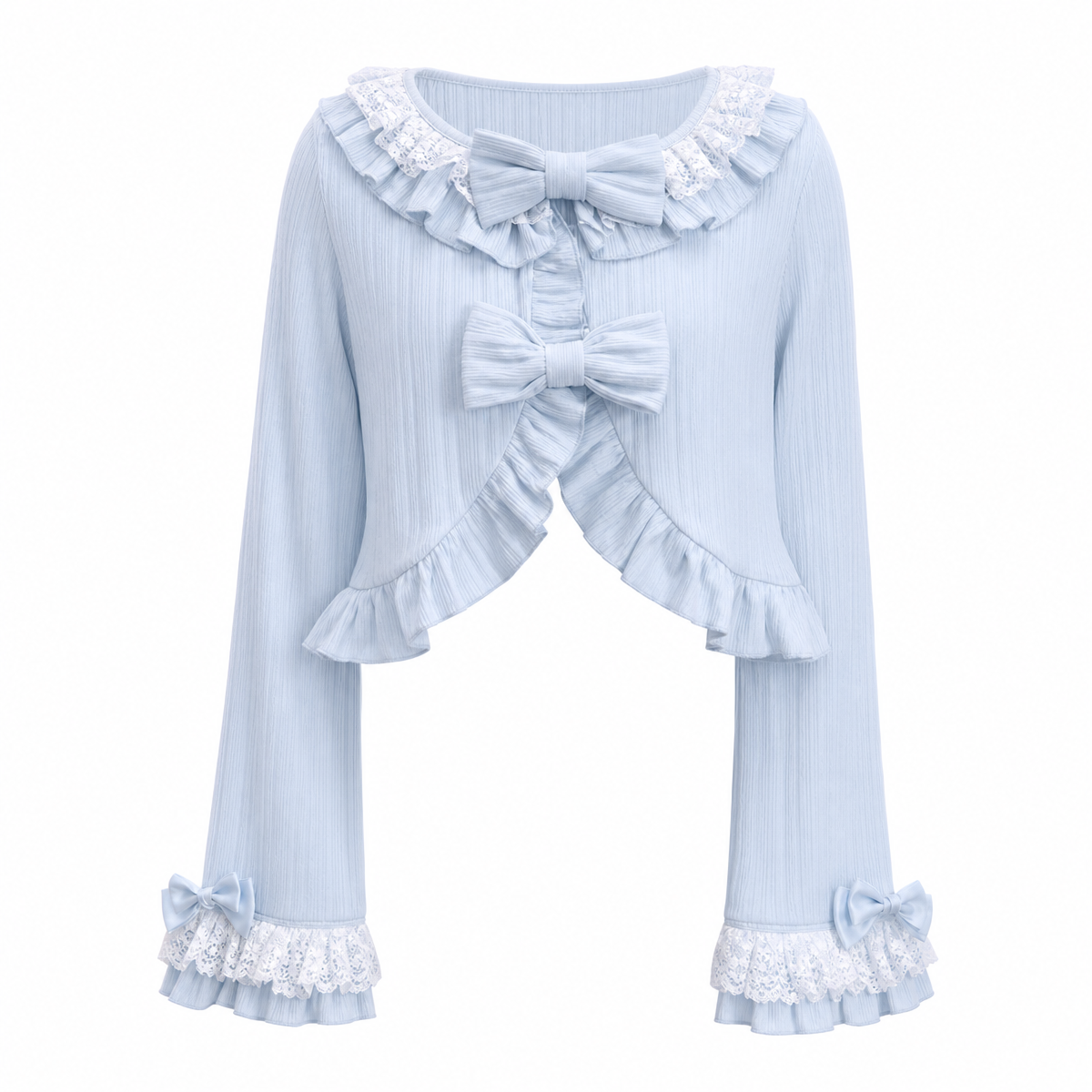Women’s Ruffled Bow Knit Cropped Cardigan