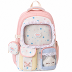 Cute Star Print Lace-Trim Backpack with Plush Front Pocket