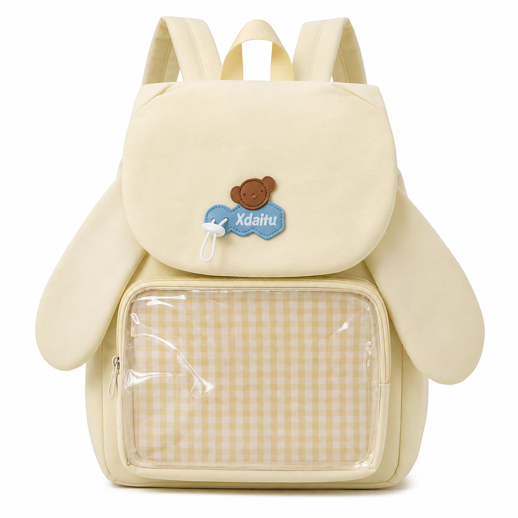 Cute Rabbit-Ear Ita Backpack with Transparent Front Pocket