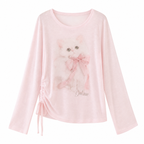 Pink Cat Print Long-Sleeve T-Shirt