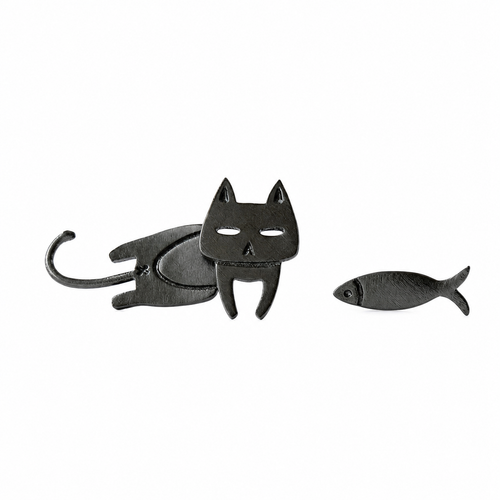 925 Sterling Silver Cat and Fish Stud Earrings