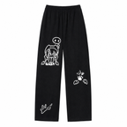 Women's Black Cartoon Print Straight-Leg Pants
