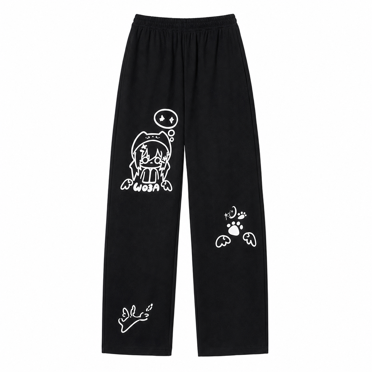 Women's Black Cartoon Print Straight-Leg Pants
