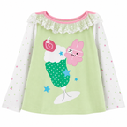 Kawaii Green Cartoon Graphic Long-Sleeve Top