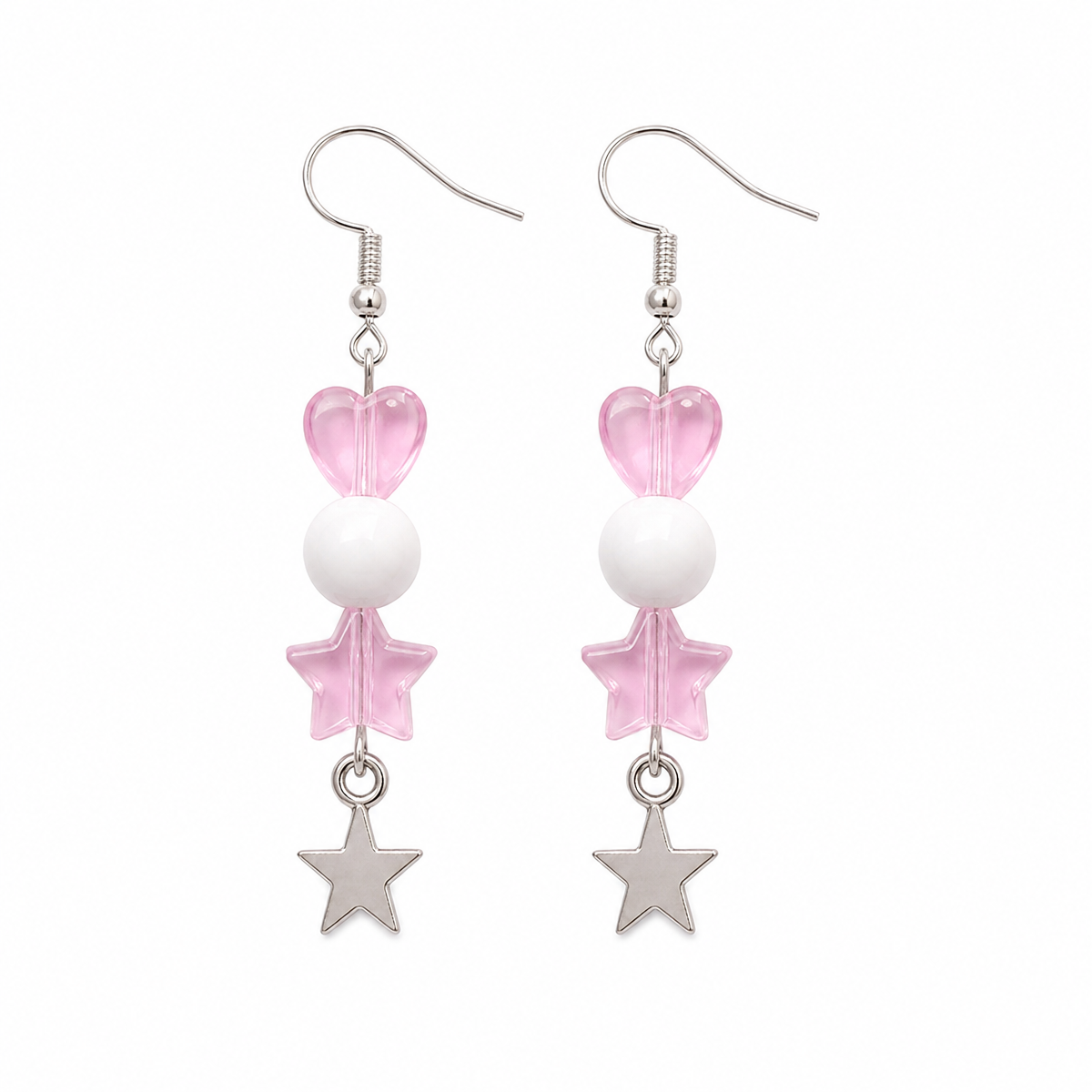 Pastel Pink Star Charm Drop Earrings