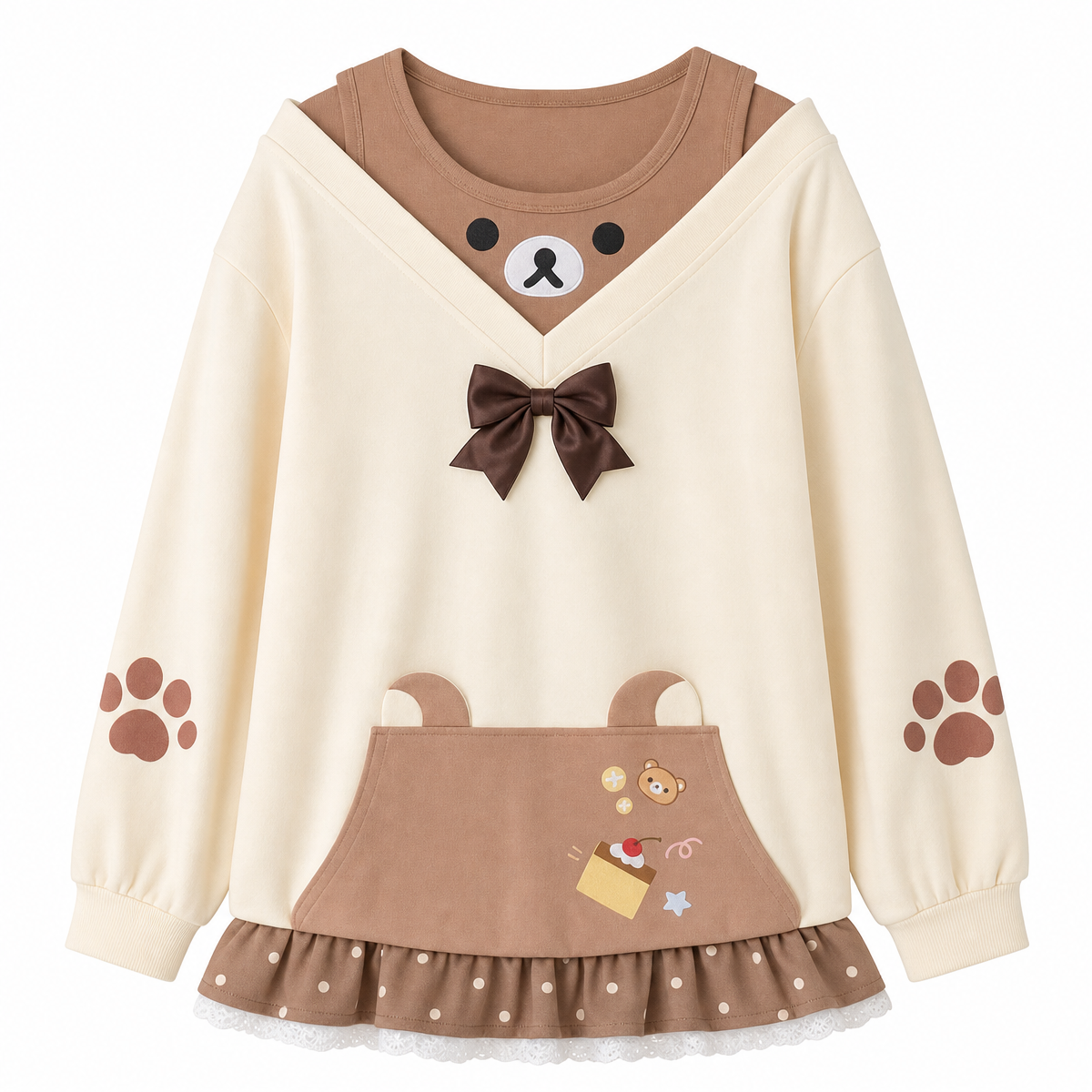 Women's Kawaii Bear Bow Long-Sleeve T-Shirt