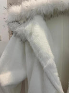 Kawaii White Hooded Jacket with Fur-Trimmed Ears, Bow and Lace Details