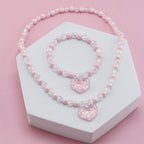 Kawaii Pink Heart Beaded Necklace and Bracelet Set