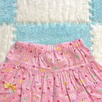 Kawaii Pink Fruit-and-Character Print Tiered Mini Skirt with Lace Trim