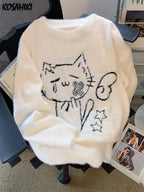 Kawaii White Cat Graphic Knitted Pullover Sweater